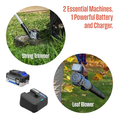 Westinghouse 20V Cordless Leaf Blower, 350 CFM, 110 MPH + 2-in-1 Cordless String Trimmer and Edger, 12 Inch Cutting Path with 4.0Ah Battery and Charger - style: Leaf Blower/String Trimmer Kit