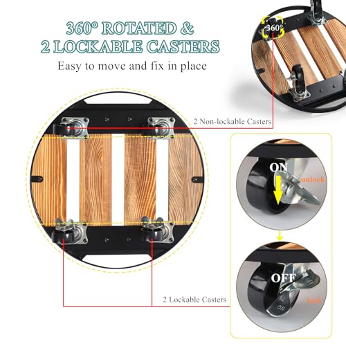 2 Pack Plant Caddy with Wheels, 12" Rolling Plant Stand 264 LB Heavy Duty, Iron and Wood Round Plant Dolly with Metal 360° Lockable Caster Wheels for Outdoor Indoor Large Plant Pots, Flower Pot, Patio - size: 12"- 2pack
