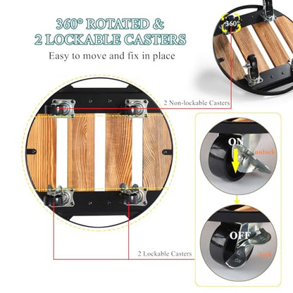 2 Pack Plant Caddy with Wheels, 12" Rolling Plant Stand 264 LB Heavy Duty, Iron and Wood Round Plant Dolly with Metal 360° Lockable Caster Wheels for Outdoor Indoor Large Plant Pots, Flower Pot, Patio - size: 12"- 2pack