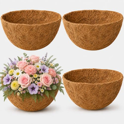 Y&M 4Pack 12 Inch Hanging Basket Liners, Replacement Coconut Fiber Basket Liners, Coco Coir Plant Liners for 12inch Flower Planters and Outdoor Garden Plants - color: 4pcs 12in Round