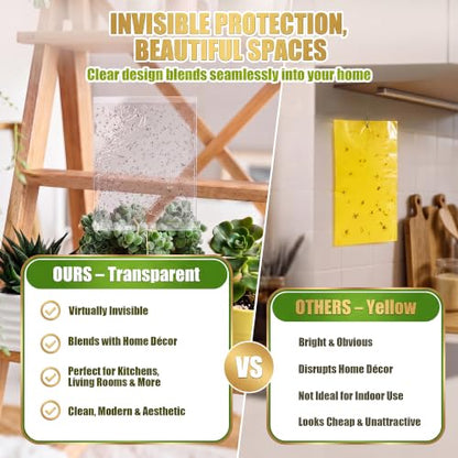 100 Gnat Sticky Traps for Plants, Transparent Double Sided Indoor Outdoor