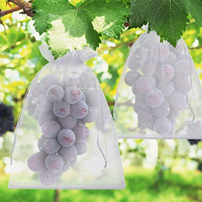 50 Pcs Fruit Protection Bags, 8x12 White Fruit Netting Bags for Fruit Trees Fruit Cover Mesh Bag with Drawstring, Netting Barrier Bags for Grapes Mango Fruit Trees Veggies Garden - color: White 8x12