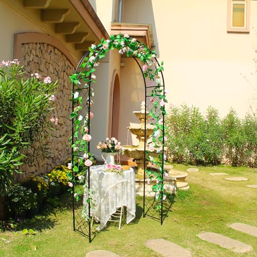 Metal Garden Arch Pergola Arbor 7.9 Ft H x 3.8 Ft W with Stakes - color: Black Arch-B