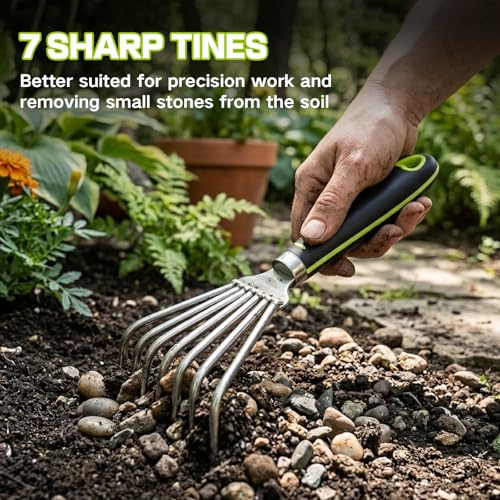 Small Hand Rake, 8 Inch Compact Weed Puller Tool,Mini Garden Leaf Claw Rake