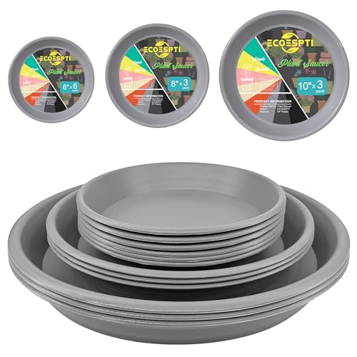 12Pcs Colourful Plant Saucer, 6 8 10 Inch Durable Plastic Plant Tray, Round Plant Pot Saucers, Drip Tray for Indoor and Outdoor Garden, Light Gray - color: Light Gray, size: 6"+8"+10"