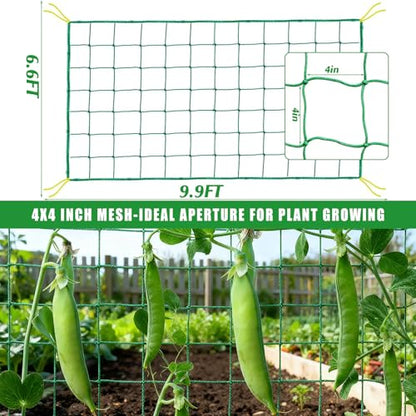 6.6x9.9FT Trellis Netting for Climbing Plants,Trellis Netting with Plant Clips, Heavy-Duty PE Trellis Net for Cucumber, Tomato, Vegetables, Fruits, Sweet Pea Plants - size: 6.6x9.9FT