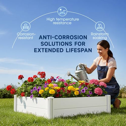 PASAMIC 4x4x1ft Vinyl Raised Garden Bed, Maintenance-Free Outdoor Garden Planter Box, Never Rust or Rot, Durable Open-Bottom Raised Bed for Vegetables, Flowers, Herbs & Fruits - size: 4x4x1FT