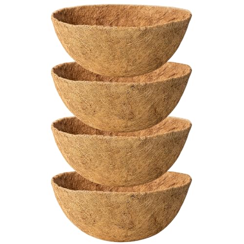 18 Inch 4 Pack Natural Coconut Fiber Liner for Hanging planters Round Coco Replacement Liners for Flower Basket Planter Large Coco Coir Pots for Outdoor Garden Plants - color: 4 Pack-brown, size: 18 Inch Round