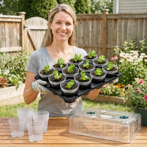 homenote 4 Inch Seed Starter Trays 2 Pack, 12-Cell - size: 4 Inch, style: 2 Pack Tray+Pots+Dome+Grow Light