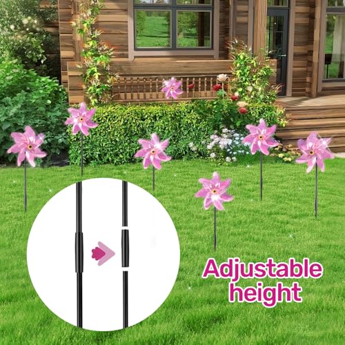 BATTIFE Preassembled Reflective Pinwheels for Yard & Garden, Pink, 10 Pack - color: Pink, size: 10 Pack