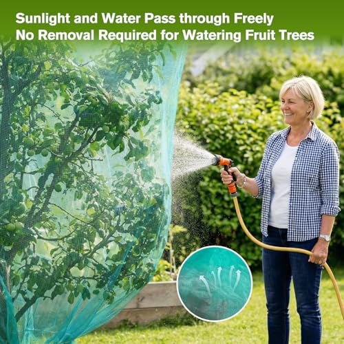 KEOHOLI 12FTx12FT Green Large Fruit Tree Netting Reusable Durable Mesh Cover with Zipper and Drawstring for Fruit Tree Protection Cover from Birds Cicadas Squirrels and Insects - size: 12*12ft (1Pack, Green)