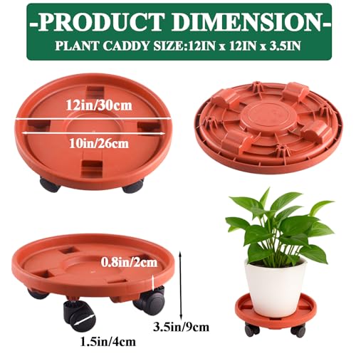 Rolling Plant Stand Outdoor 3 Pack 12 Inch Plant Caddy with Wheels, Red - color: Red, size: 12 inch
