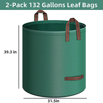 Leaf Bags, 2-Pack 132 Gallons Reusable Yard Waste Bags with 4 Handles