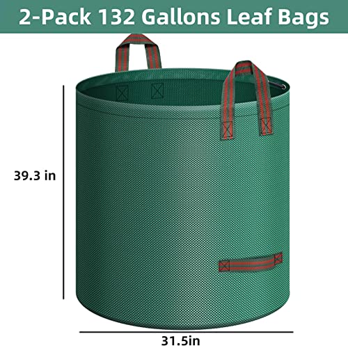 Leaf Bags, 2-Pack 132 Gallons Reusable Yard Waste Bags with 4 Handles