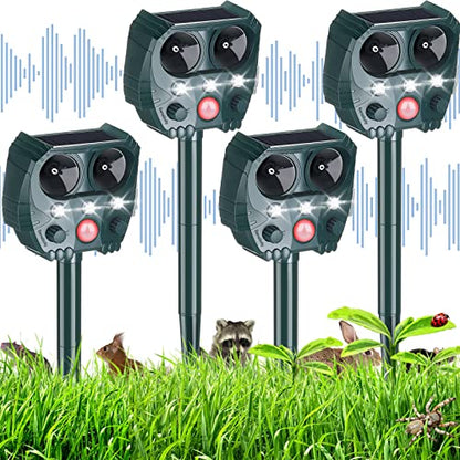 4 Pack 2026 Solar Ultrasonic Animal Repellent for Cat Deer Squirrel