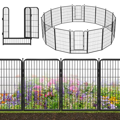 Decorative Black Metal Fencing Garden Fence with Gate, 36ft(L) 40in(H) 16 Fence Panels No Dig Fence Rustproof Animal Barrier Fence Temporary Dog Panels Fencing Outdoor - size: 36ft-40"H(14 Panels+2 Gates)