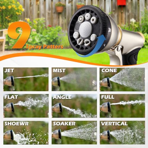 Garden Hose Nozzles,Heavy Duty Metal 9 Spray Patterns Water Hose Sprayer - color: Gray