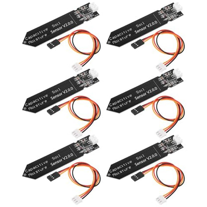 6PCS Updated Capacitive Soil Moisture Sensor, Corrosion Resistant Humidity Detection Sensors with Wire 3.3-5.5V Garden Watering DIY for Arduino, Raspberry Pi - Improved Version