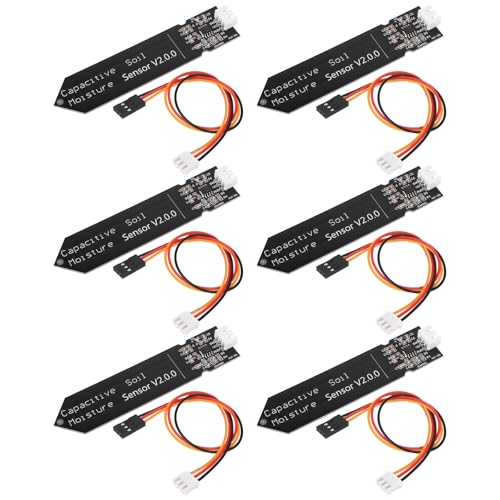 6PCS Updated Capacitive Soil Moisture Sensor, Corrosion Resistant Humidity Detection Sensors with Wire 3.3-5.5V Garden Watering DIY for Arduino, Raspberry Pi - Improved Version