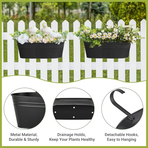 Dahey 15 Inches Railing Planter Box 3 Pcs Metal Hanging Flower Pots, Black - color: Black
