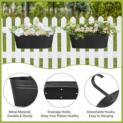 Dahey 15 Inches Railing Planter Box 3 Pcs Metal Hanging Flower Pots, Black - color: Black