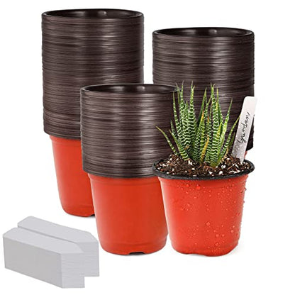 TDHDIKE 4" Small Plastic Plant Pots with 200 Red Seed Starting Pots for Indoor and Outdoor Planting - size: 4inch200