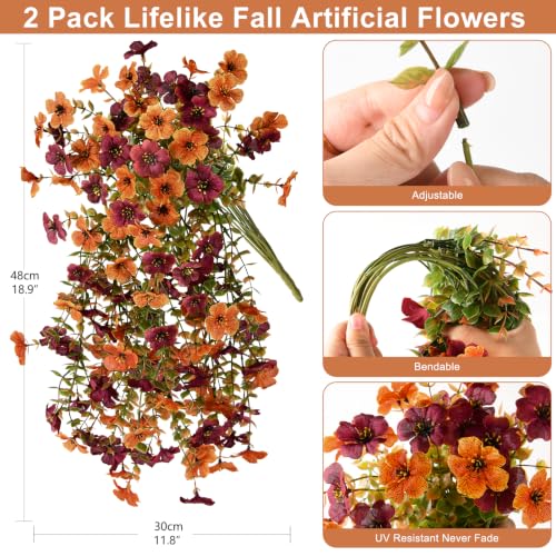 ZFProcess Artificial mums for Outdoors,2PCS Silk Fake Daisy - color: Orange+brown
