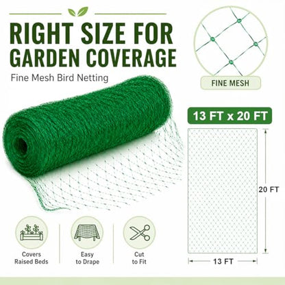 Garden Netting, 13 x 20 FT Bird Netting for Garden Plant Protection, Reusable Fine Mesh for Fruit Trees, Vegetable Plants, Blueberry Bushes, Raised Beds, Chicken Coop (13x20ft) - size: 13.0X20FT