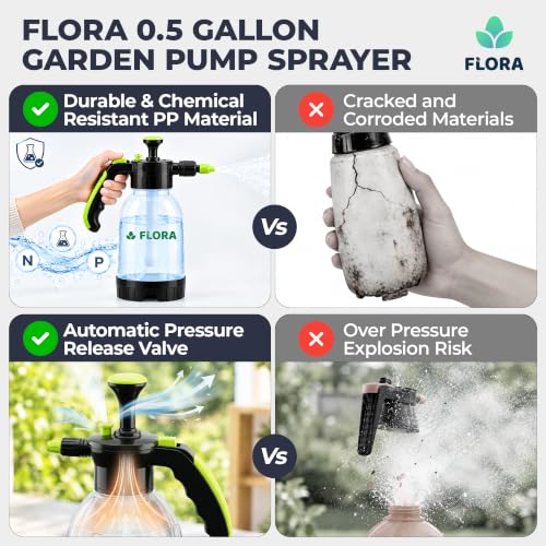 Flora 0.5 Gal Garden Pump Sprayer, Handheld Sprayer with Lock-On Trigger