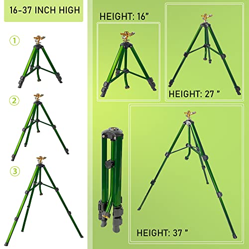 Hourleey Impact Sprinkler on Tripod Base, Heavy Duty Brass Sprinklers for Yard Lawn Garden, 0-360 Degree Large Area Coverage, 3/4 Inch Connector Extension Legs Flip Locks with Brass Sprinkler Head - size: 1 Pack