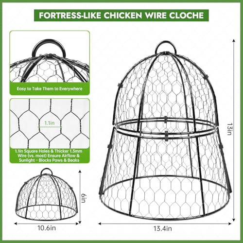 Decoroca 2 PCS Garden Cloches for Plants - Chicken Wire Plant Protectors - size: 2pcs-13.4x13in