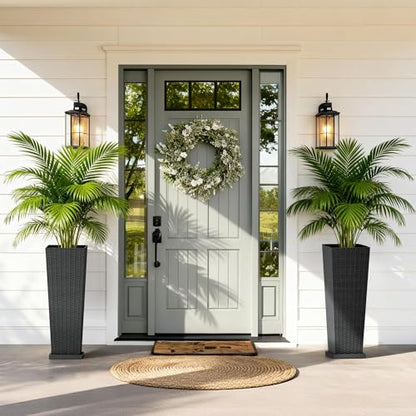 Greesum Set of 2 Tall Plastic Planters with Saucer, 32 Inch, Black - color: Black, size: 32" with Tray
