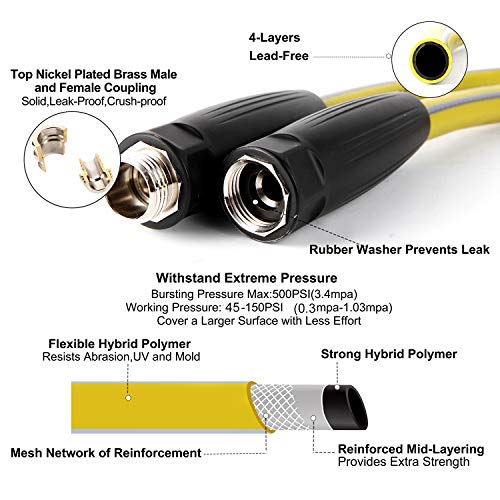 Garden Hose 75 ft Heavy Duty - Flexible Water Hose - size: 75FT