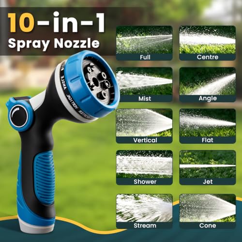 Garden Hose Nozzle,Water Hose Sprayer Thumb Control with 10 Spray Patterns - color: Blue