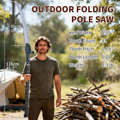 Folding Saw,Using SK85 material with three-sided serrations,tree saw for camping, Pruning branches and Bushcraft, Pouch Included(Aluminum alloy handle, 116 cm long) - color: 46in