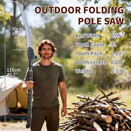 Folding Saw,Using SK85 material with three-sided serrations,tree saw for camping, Pruning branches and Bushcraft, Pouch Included(Aluminum alloy handle, 116 cm long) - color: 46in