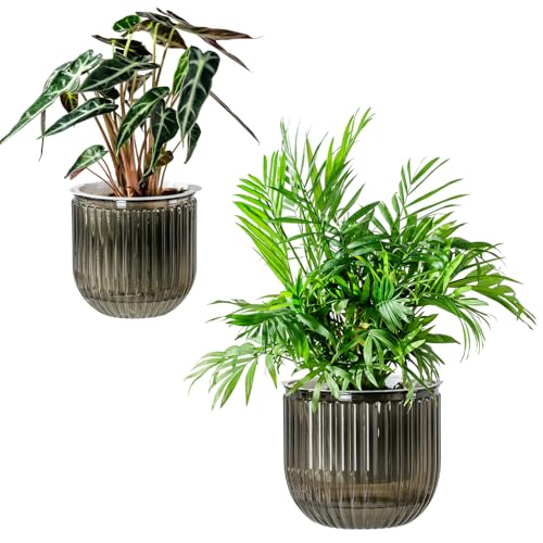 Melphoe Self Watering Pots for Indoor Plants Planter, 6.5/5.3 Inch 2 Pack Planters Self Watering Plant Pots for Flower, Houseplants, Succulent, African Violets and Cactus with Drainage - color: Light Grey, size: 6.5''+5.3''