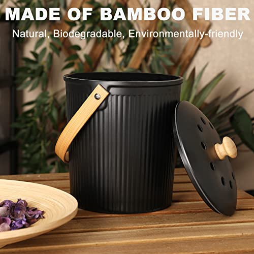 Countertop Compost Bin, LALASTAR Compost Bin Kitchen with Lid, Made of Sustainable Bamboo Fiber, Indoor Food Composter for Kitchen, Odorless, 1 Gallon, Black - color: Black