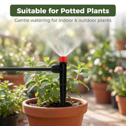 30 PCS Drip Irrigation Emitters with Stakes, 1/4 in Push-to-Connect Drippers, Adjustable 360° Water Output for Garden and Plant Watering(Color:Red) - color: Red