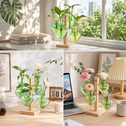 Nacome Plant Terrarium Propagation Stations: Green Vase with Wooden Stand - color: Green
