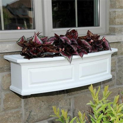 Pemberly Row 3ft Plastic Window Box, Weatherproof Polyethylene Resin, White Finish, Built-in Water Reservoir, UV Resistant, Double Wall Design, 36x11.5x10 in, Traditional Style Outdoor Planter - color: White