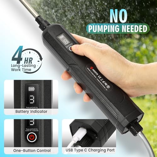 2 Gallon Electric Sprayer, Battery Powered Garden Sprayer with 3 Adjustable Speed, Automatic Water Pump Weed Yard Lawn Sprayer with 4 Mist Nozzles, USB Rechargeable Handle, Retractable Wand for Plants - color: Green