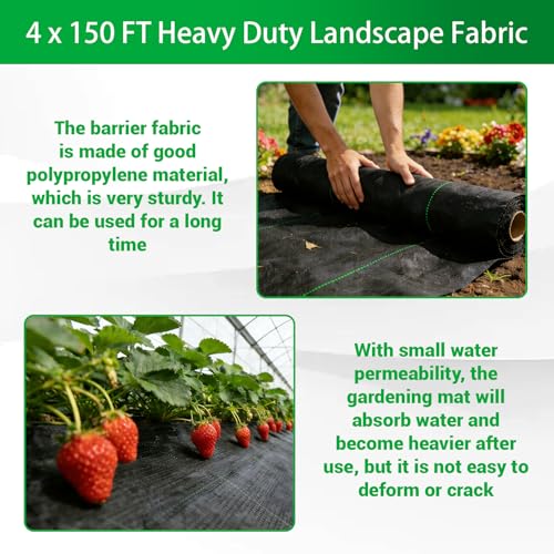 Weed 4 x 150 FT Heavy Duty Landscape Fabric Ground Cover Block - size: 4 x 150 FT