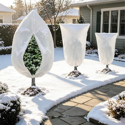 8 Pack 3 Sizes Plant Covers Freeze Protection w Zipper & Drawstring, White - color: White