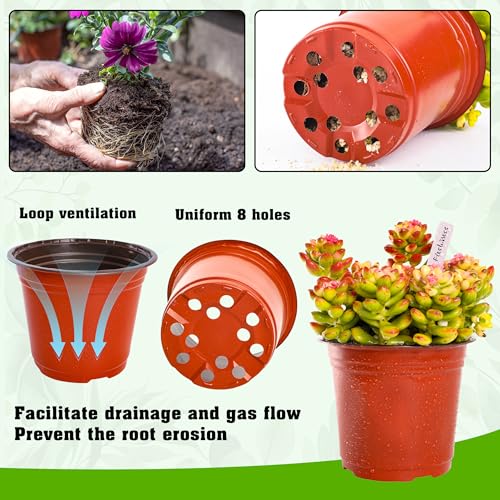 TDHDIKE 6" Plastic Plant Nursery Pots 200Pcs with 200 Labels - size: 6inch200