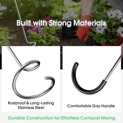 Compost Aerator Tool, Heavy Duty Spiral Compost Turner with Ergonomic Handle, Manual Soil Aeration Tool for Garden Compost Bin and Backyard Pile Mixing - size: Hook Handle