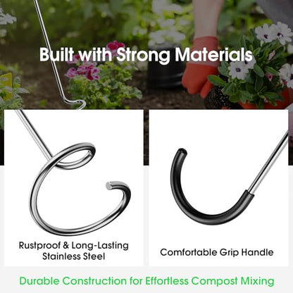 Compost Aerator Tool, Heavy Duty Spiral Compost Turner with Ergonomic Handle, Manual Soil Aeration Tool for Garden Compost Bin and Backyard Pile Mixing - size: Hook Handle