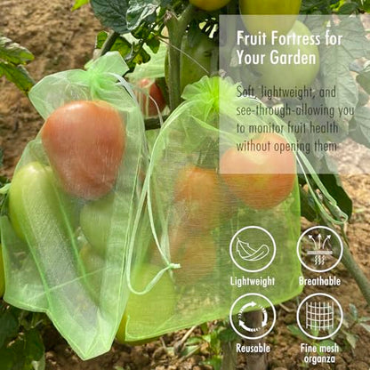 Fruit Protection Bags, Fetanten 6x8 in Mesh Drawstring Bag for Fruit Trees - size: 6 x 8 Inch 100pcs