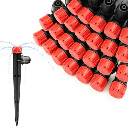 Gardrip 25 Pieces Drip Emitters Stream with Stake for 1/4" Irrigation Tubing: Adjustable 360 Degree Water Flow Irrigation Universal Sprayer Drip Pipe Sprinklers Fittings for Garden Watering System - color: Red 360 Degree Vortex Emitter-25 Pcs