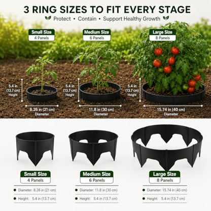 Evelyne 48 Pcs Adjustable Planting Grow Rings, Interlocking Garden Plant Rings, Spliceable Plant Circle Rings for Deep Watering, Soil Moisture Retention, Vegetables, Herbs, Flowers (48, Black) - color: Black